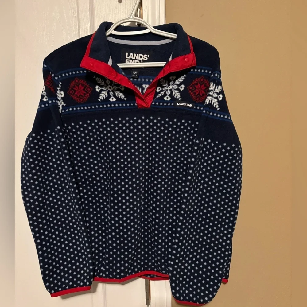 Lands' End Young Kids Sz M-P 10-12 Patterned Pullover ColorfulChristmas Sweater.